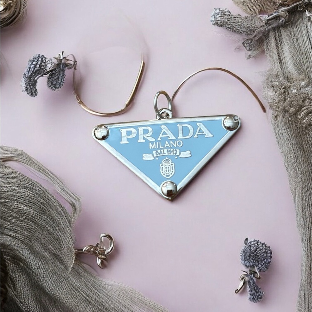 NWOT Prada Light Blue and Silver Triangle Charm